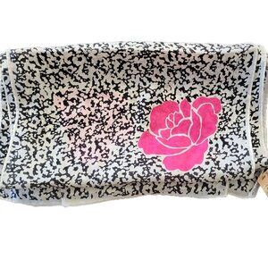 Silk Echo Scarf Pink Roses on Black and White Background Rectangle